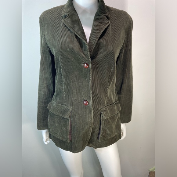 Lands End Brown/Green corduroy Women’s Blazer elbow patches Medium 10-12 - Picture 2 of 8